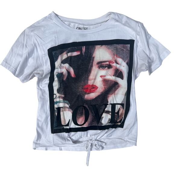 On Fire Madonna T-Shirt LOVE Graphic Size Medium Tie Front Top Retro 80s Style - Picture 1 of 7